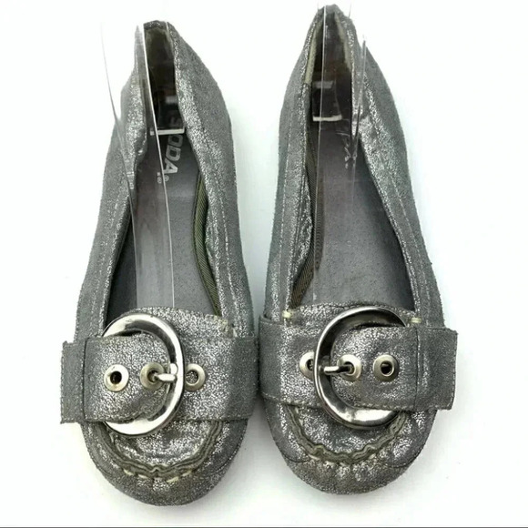 Soda womens flats 7 crackled Silver buckle loafers - Picture 3 of 13
